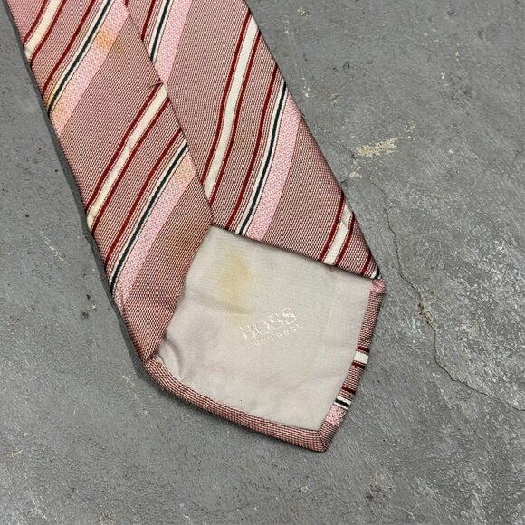 Hugo Boss Tie Striped Pink Woven 100% Silk Made in Italy 4" - Picture 5 of 6